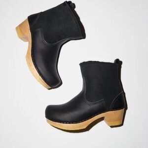 No.6 Pull-on Black Suede Shearling Clog Boot on Mid Heel  $410 Size 41 (9.5/10)